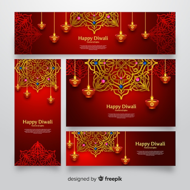 Diwali web banners design realista Vetor grátis