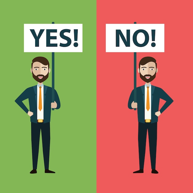 Dois empresários com sim e sem banners Vetor Premium