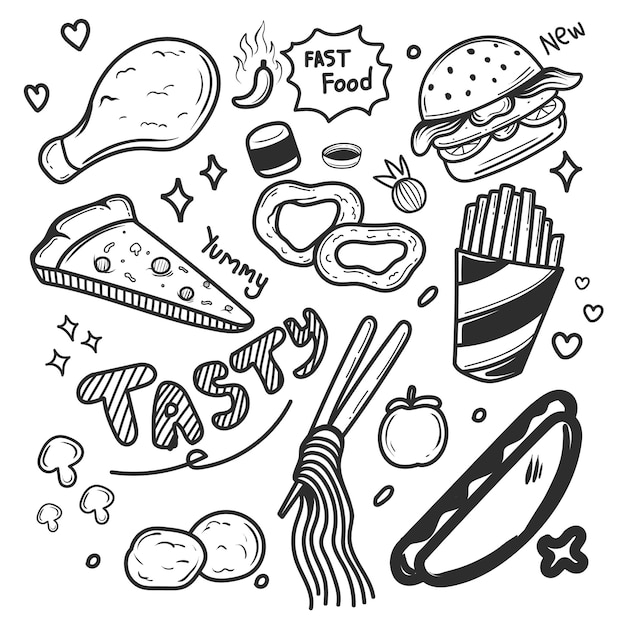 Doodle de comida desenhado à mão | Vetor Premium