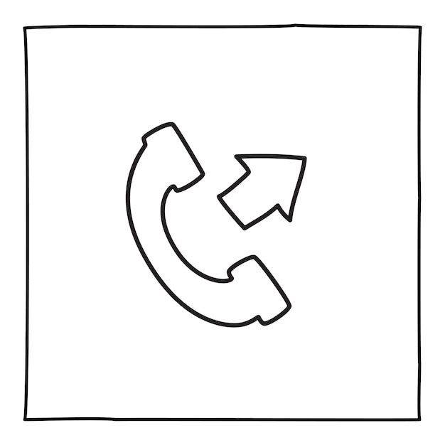 Doodle ícone De Chamada De Saída De Telefone Ou Logotipo Desenhado à Mão Com Uma Linha Preta 9266
