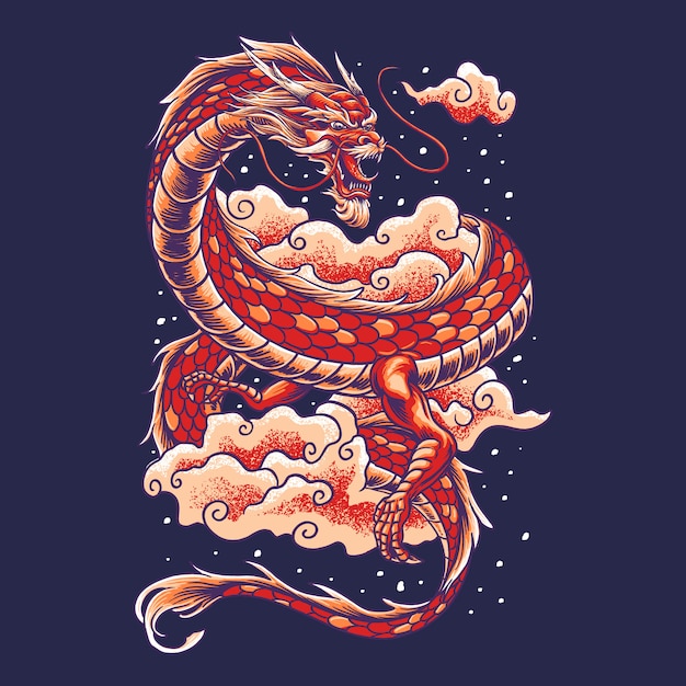 Dragão chinês com ilustração de nuvem Vetor Premium