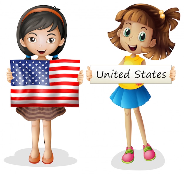 Duas meninas, com, bandeira estados unidos | Vetor Premium