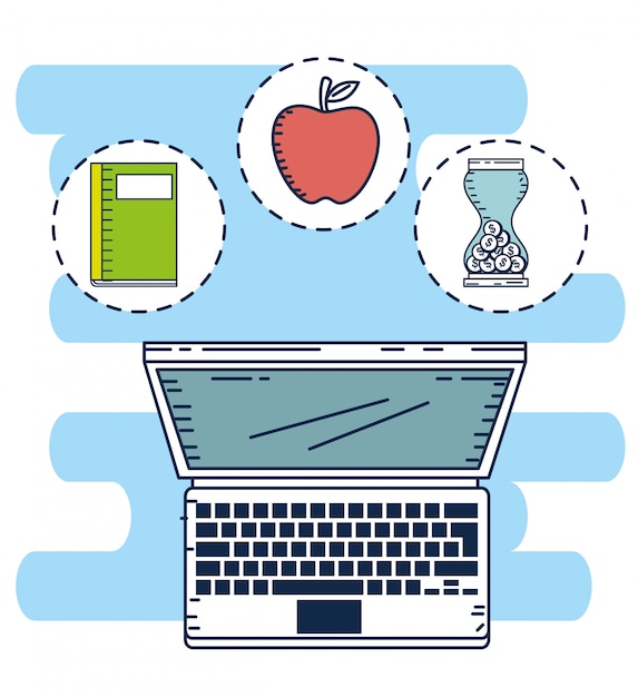 Educação em linha com laptop Vetor Premium