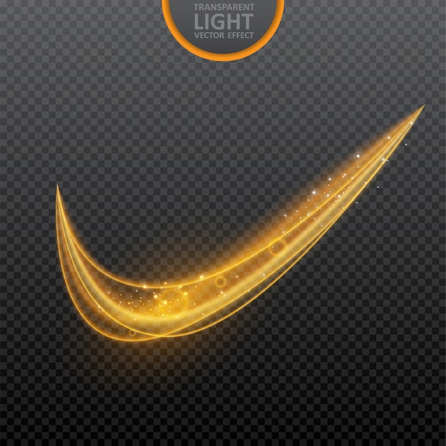 Efeito de luz dourada em transparente com efeito de luz de redemoinho brilhante Vetor Premium