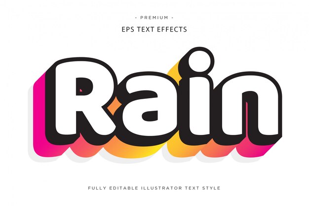 Efeito de texto 3d de chuva estilo de texto 3d Vetor Premium
