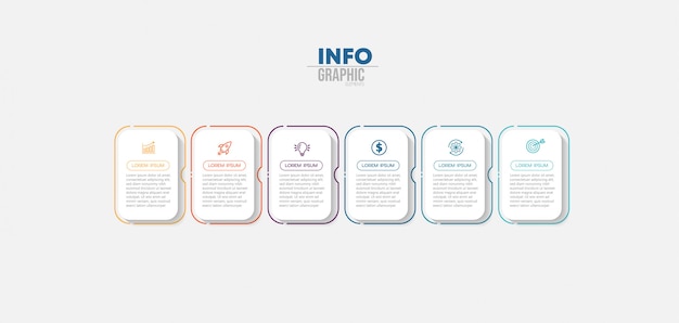 Elemento de infográfico com ícones e 6 opções ou etapas. Vetor Premium