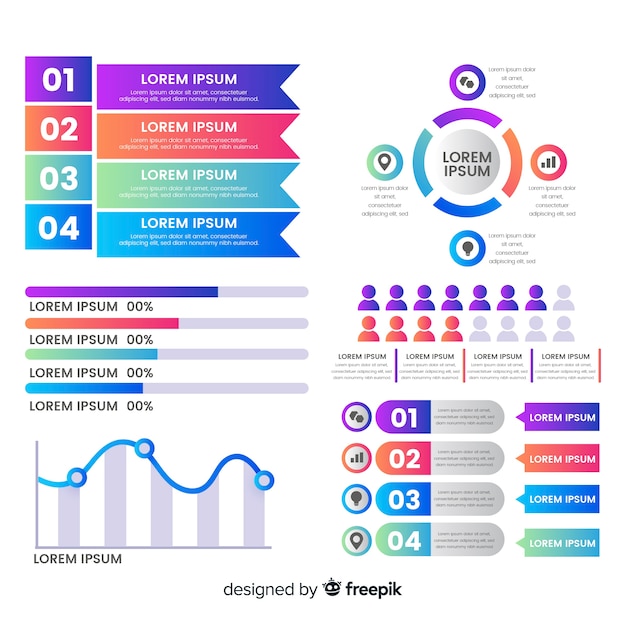 Elementos coloridos infográfico com efeito de gradiente Vetor grátis
