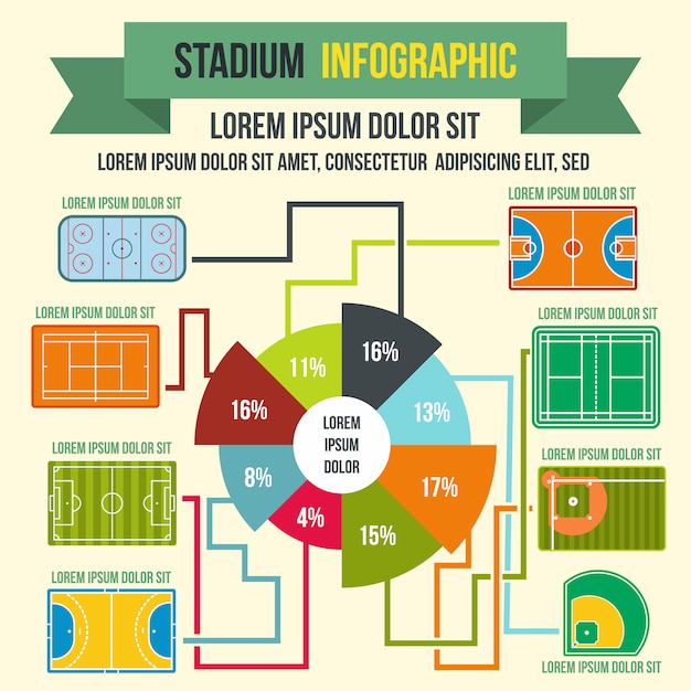 Elementos de infográfico de estádio em estilo simples para qualquer design Vetor Premium
