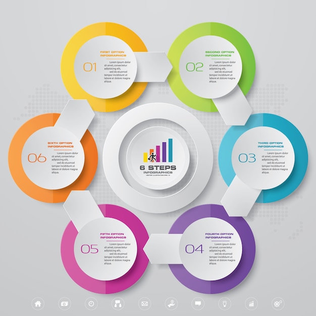 Elementos de infográficos do gráfico de 6 passos. Vetor Premium