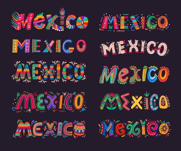 Elementos de letras do méxico tipografia mexicana Vetor Premium