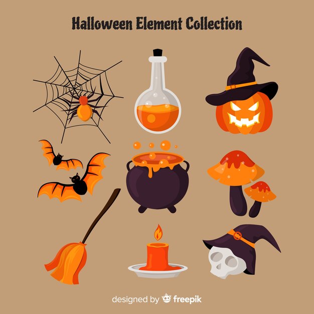 Elementos horripilantes de halloween com design plano Vetor grátis