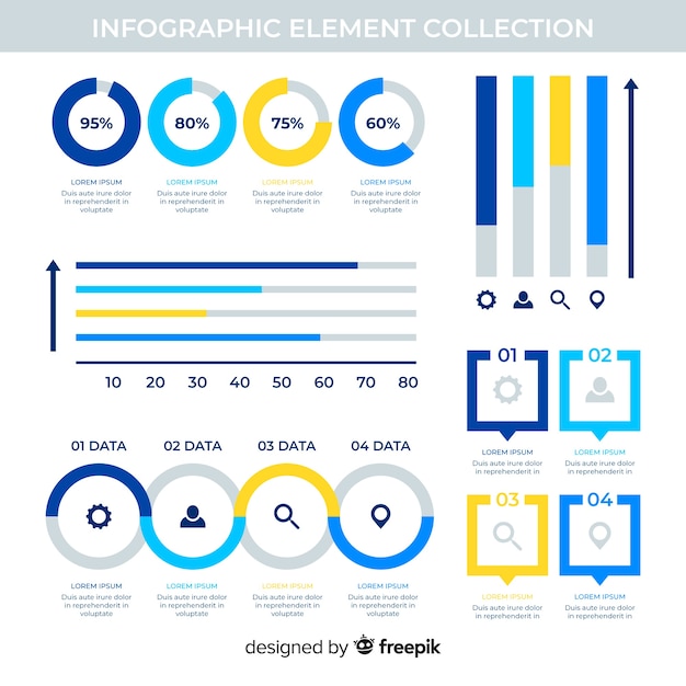 Elementos planos infográfico com coleção de estatísticas Vetor grátis