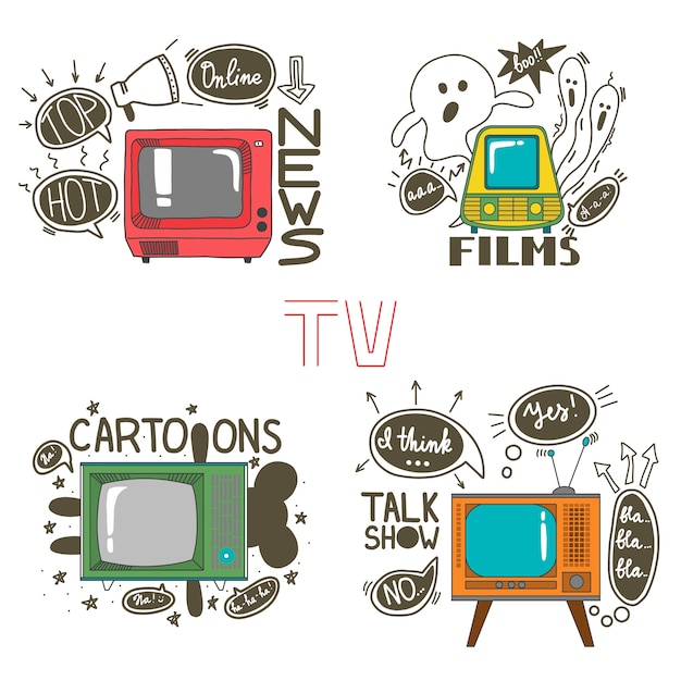 Emblem set for cartoons notícias filmes conversar shows Vetor Premium