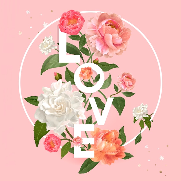 Emblema de amor floral Vetor grátis