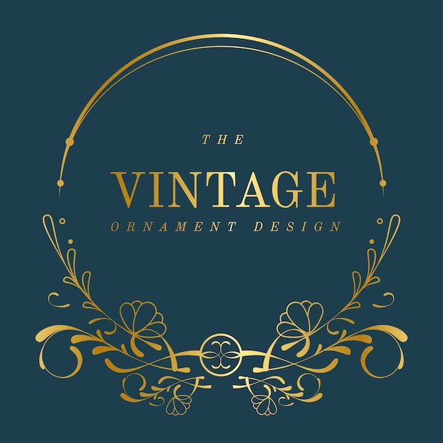 Emblema de art nouveau dourado vintage no vetor azul Vetor grátis