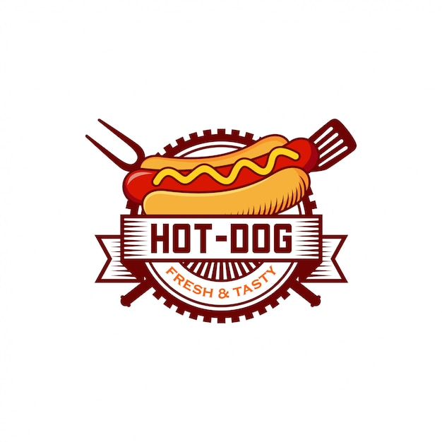 Emblema De Logotipo De Cachorro Quente Vetor Premium