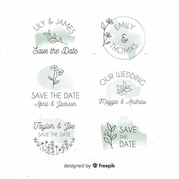 Emblemas de casamento floral mão desenhada Vetor grátis