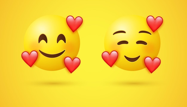 Emoji Com Três Corações Ou 3d Rosto De Emoji Amoroso E Sorridente Com Olhos Sorridentes Vetor