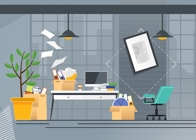 Empresa office move e transporte cartoon Vetor Premium