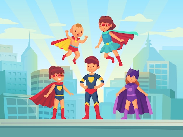 Equipe de super-heróis Vetor Premium