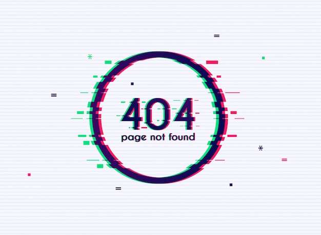 Erro com efeito de falha na tela. erro 404 - página não encontrada. | Vetor  Premium