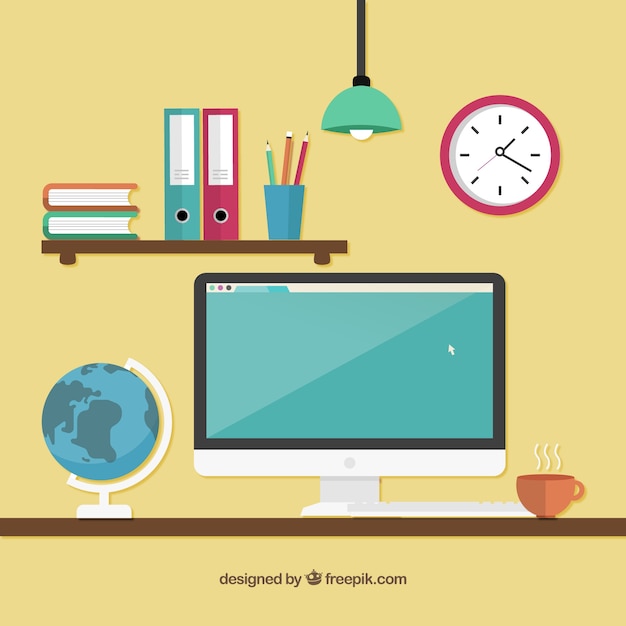 Espaço de trabalho com um computador Vetor grátis