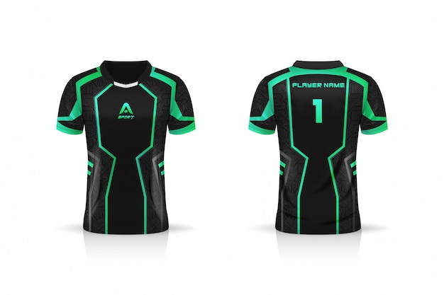 Download Especificação soccer sport, esport gaming t shirt jersey template. mock up uniforme. projeto de ...