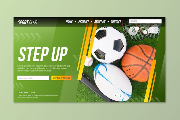 Esporte da página de destino com foto Vetor grátis