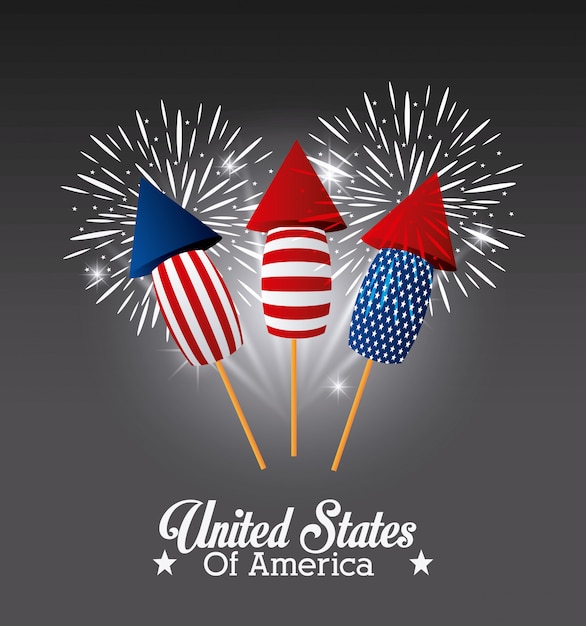 Estados unidos da américa design com fogos de artifício Vetor grátis