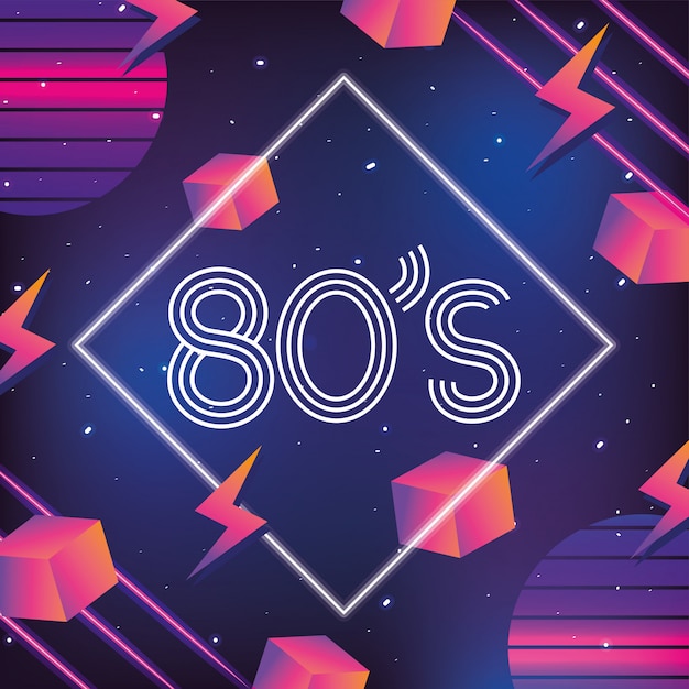 Estilo de néon geométrico com gráfico dos anos 80 Vetor Premium