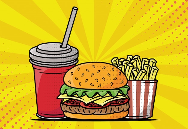 Estilo de pop art delicioso fastfood Vetor Grátis