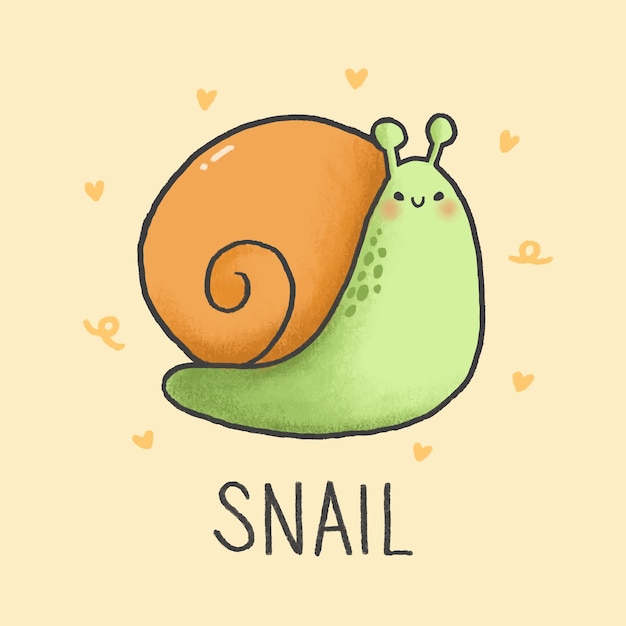 Estilo desenhado de mão de caracol bonito dos desenhos animados Vetor