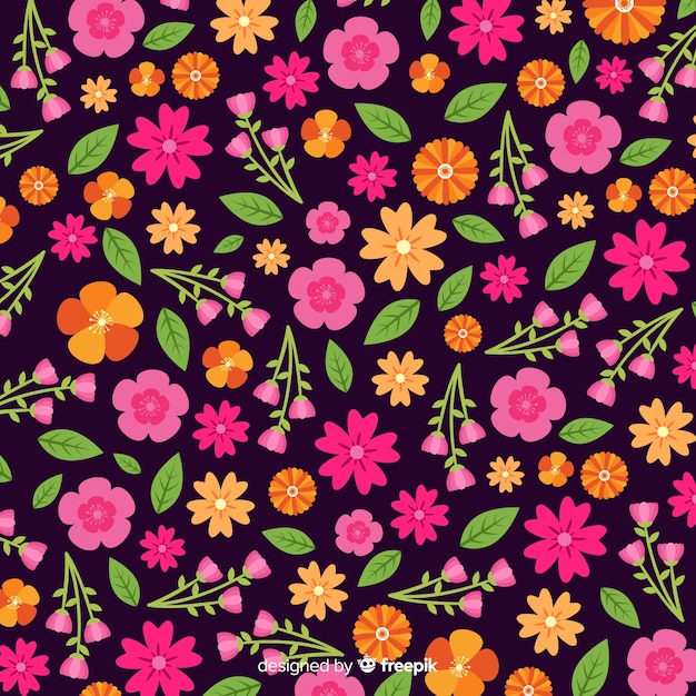 Estilo plano de fundo de flores coloridas Vetor grátis