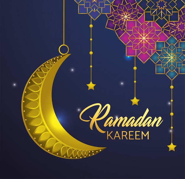 Estrelas, com, lua, penduradas, para, ramadan, kareem Vetor grátis
