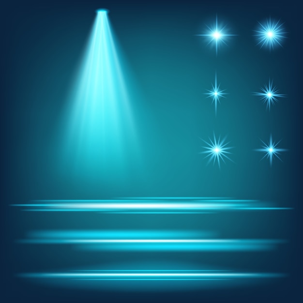 Estrelas de efeito de luz de brilho explode com brilhos. Vetor Premium