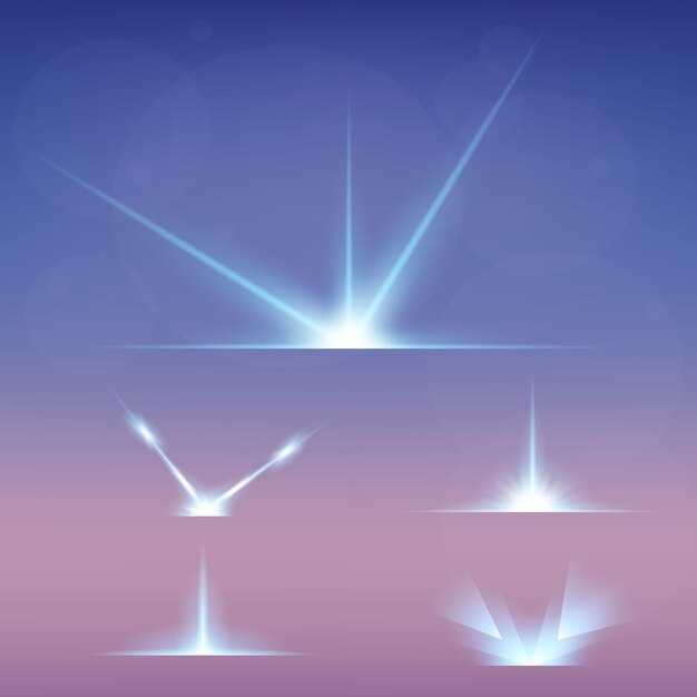 Estrelas de efeito de luz de brilho explode com brilhos. Vetor Premium
