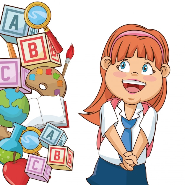 Estudante de desenho animado com suprimentos | Vetor Premium