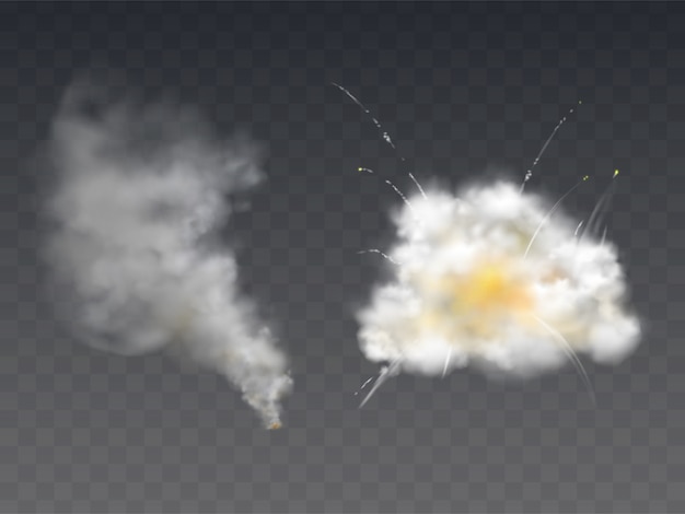 Explosão de fumaça ilustração realista de explosão com explosão de bomba, queima de fumaça de fogo e fogo de artifício Vetor grátis