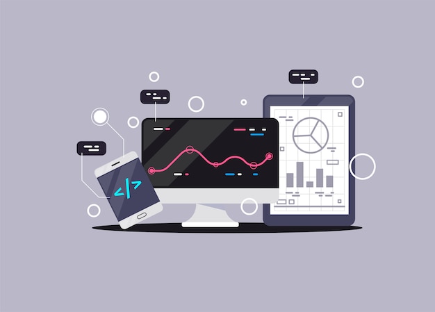 Faixa de programação, codificação, melhores linguagens de programação, conceito de ilustração plana Vetor Premium