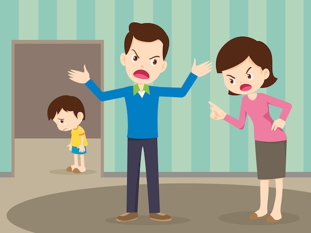 Família irritada brigando com criança triste | Vetor Premium