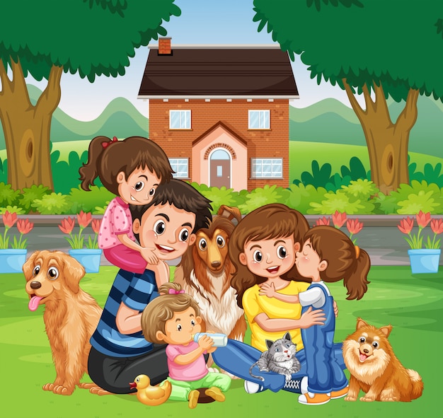 Família no parque Vetor Premium