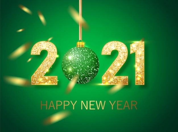 Feliz ano novo 2021 banner.golden luxo verde texto 2021 ...