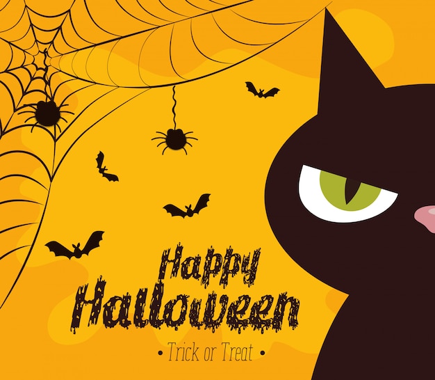 Feliz dia das bruxas com gato preto Vetor grátis