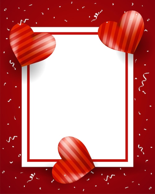 feliz dia dos namorados cartão com coração vermelho e confetes em vetor