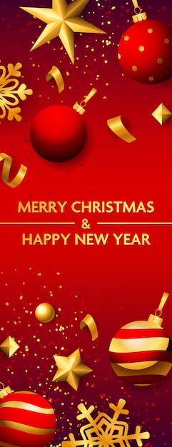 Feliz natal e feliz ano novo banner com enfeites Vetor grátis