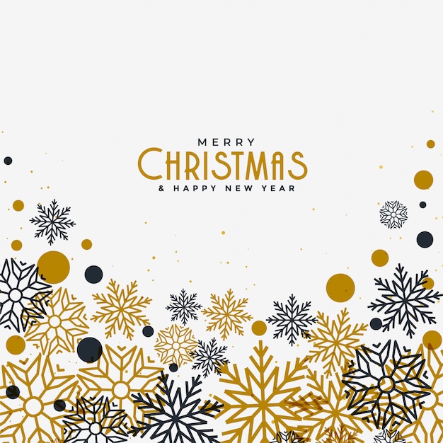 Feliz natal fundo branco com flocos de neve de ouro e pretos Vetor grátis