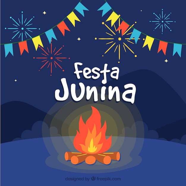 Festa junina fundo com fogueira | Vetor Grátis