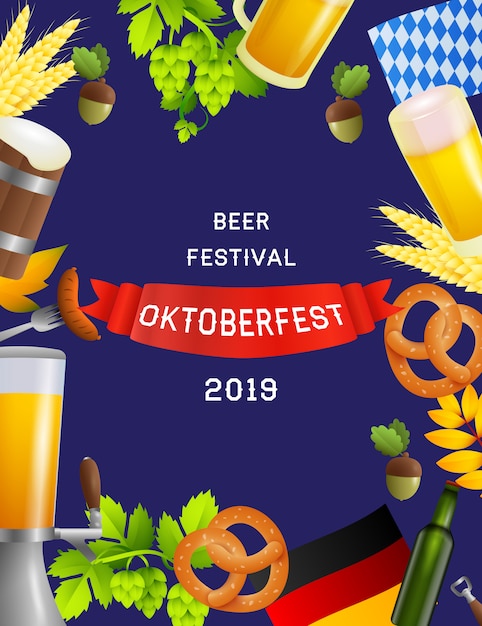 Festival de cerveja oktoberfest cartaz com símbolos fest Vetor grátis