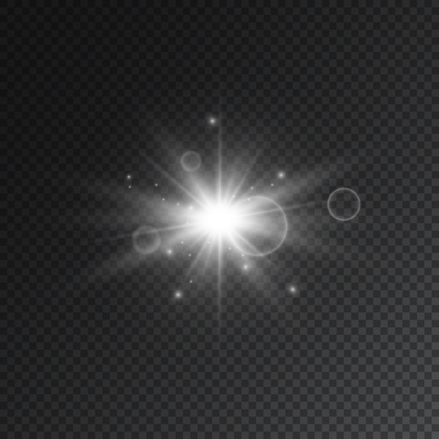Flash estrela transparente com spotligh e lente. Vetor Premium
