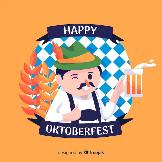 Flat oktoberfest com homem feliz, dando um brinde Vetor grátis